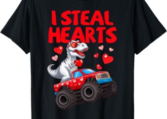 I Steal Hearts Valentines Day Monster Truck TRex Boy Toddler T-Shirt