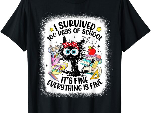 I survived 100 days of school teacher & kids funny cat t-shirt