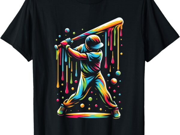 Ice cream drip baseball bat baseball player batter sport art t-shirt