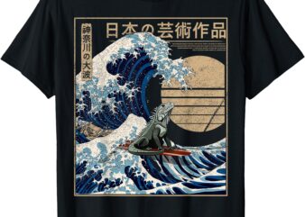 Iguana Surfing The Great Wave Off Kanagawa Funny Japanese T-Shirt