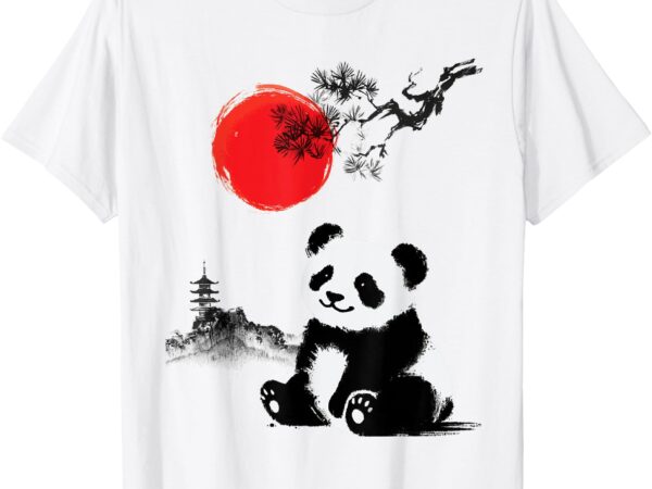 Japanese art sumi-e panda with red sun minimalist t-shirt