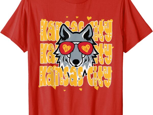 Kansas city red gold heart retro wolf valentine t-shirt