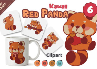 Kawaii Red Panda. T-Shirt, PNG, SVG.