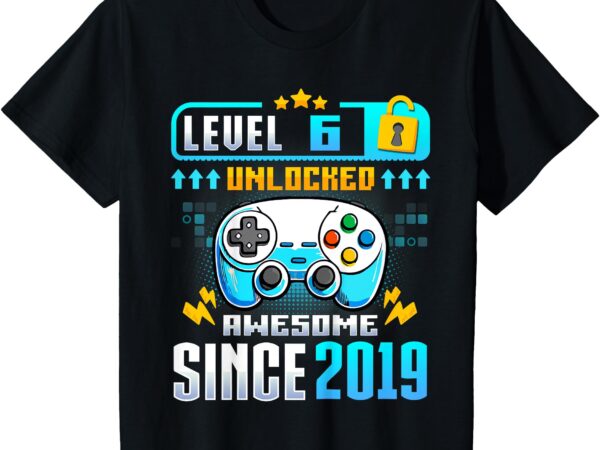 Kids 6 year old gifts 2019 level 6 unlocked 6th birthday boys t-shirt