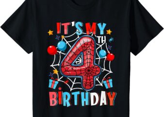 Kids It’s My 4th Birthday Spider Web Theme Party 4 Years Old Boys T-Shirt