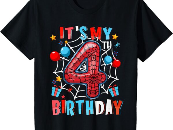 Kids it’s my 4th birthday spider web theme party 4 years old boys t-shirt