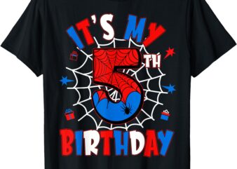 Kids It’s My 5th Birthday Spider Theme Party 5 Years Old T-Shirt