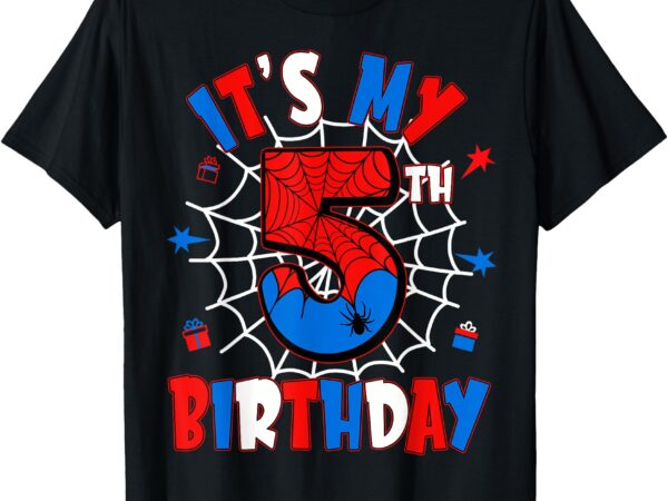 Kids it’s my 5th birthday spider theme party 5 years old t-shirt