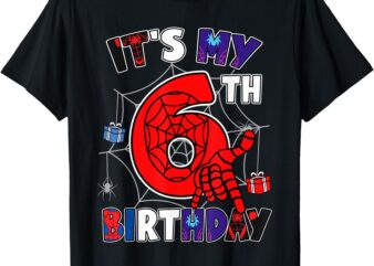 Kids It’s My 6th Birthday Spider Theme Party 6 Year Old Boys T-Shirt