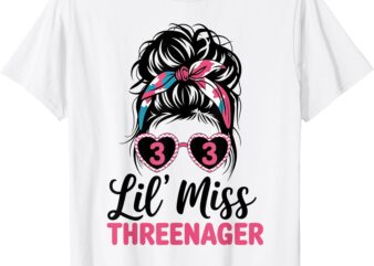 Kids Little Miss Threenager 3rd Birthday 3 Messy Bun Girls T-Shirt