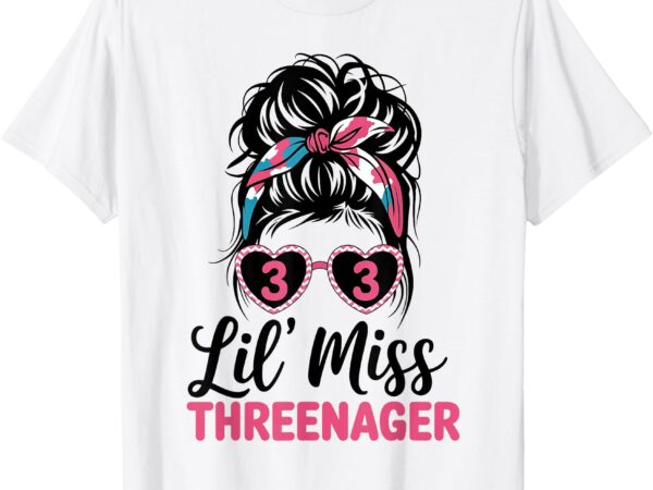 Kids little miss threenager 3rd birthday 3 messy bun girls t-shirt