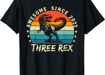 Kids Three Rex 3rd Birthday Boy Third Dinosaur 3 Year Old T-Shirt