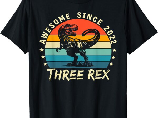 Kids three rex 3rd birthday boy third dinosaur 3 year old t-shirt