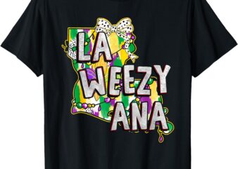 La Weezy Ana Mardi Gras Louisiana Fat Tuesdays Louisiana Map T-Shirt