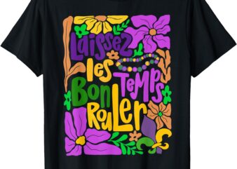 Laissez Les Bon Temps Rouler Mardi Gras Beads Boho Floral T-Shirt