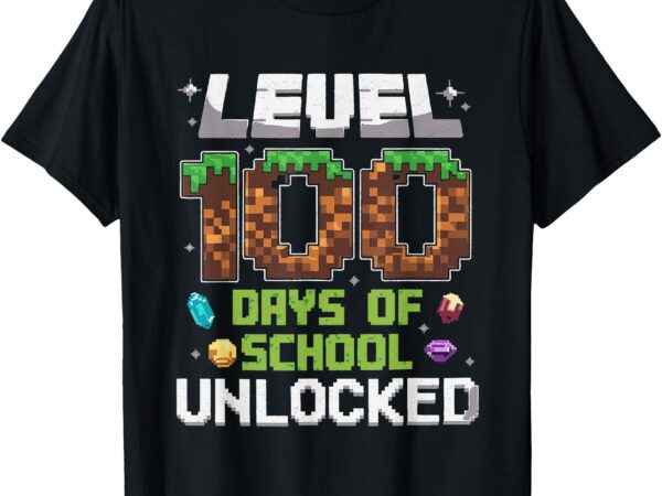 Level 100 days of school unlocked gamer boy kids 100th day t-shirt