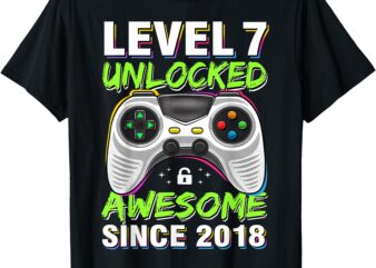 Level 7 Unlocked Awesome Since 2018 7th Birthday Gaming Boys T-Shirt