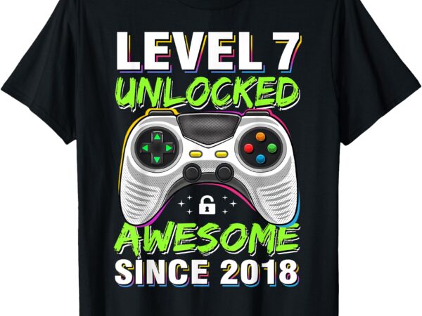 Level 7 unlocked awesome since 2018 7th birthday gaming boys t-shirt