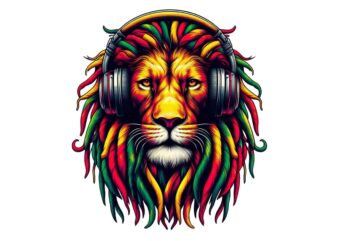 Hippi Lion Retro Watercolour Illustration T-shirt design – download instantly