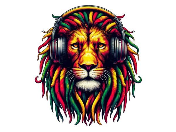 Hippi lion retro watercolour illustration t-shirt design – download instantly