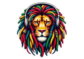 Passion Hippi Lion Retro Watercolour Illustration T-shirt design – download instantly