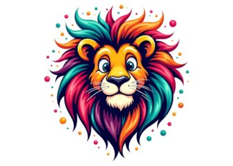 Hippi Lion Retro Watercolour Illustration T-shirt design – download instantly