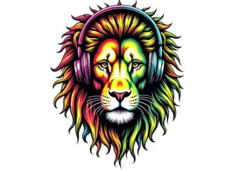 Colourful Vintage Punk Lion t-shirt design download instantly