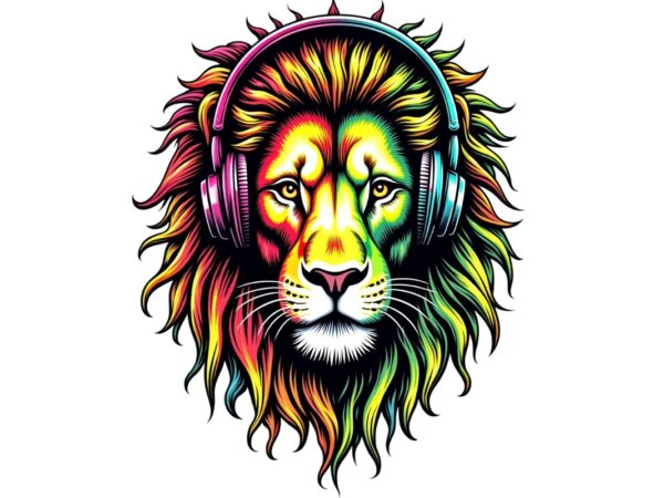 Colourful vintage punk lion t-shirt design download instantly