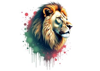 Hippi Lion Retro Watercolour Illustration