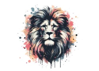 Watercolour Lion Retro Illustration T-shirt design – download instantly