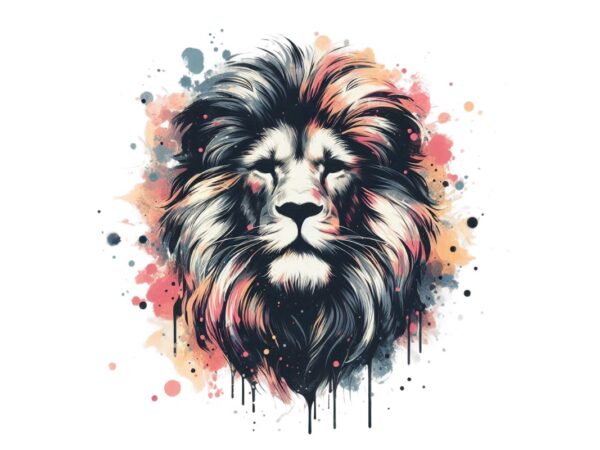 Watercolour lion retro illustration t-shirt design – download instantly