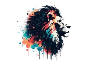 Watercolour Lion Retro Illustration T-shirt design – download instantly