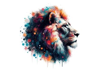 Watercolour Lion Retro Illustration T-shirt design – download instantly