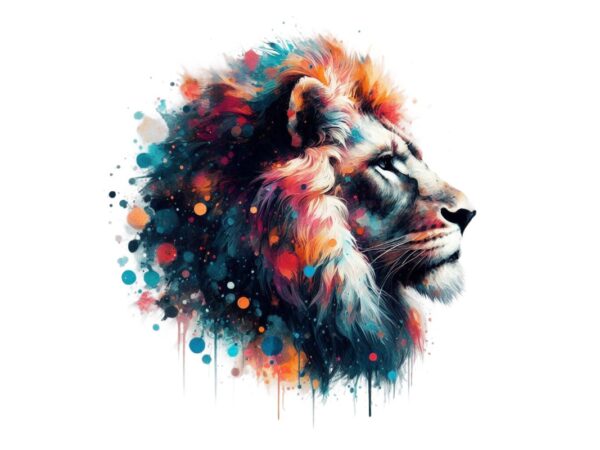 Watercolour lion retro illustration t-shirt design – download instantly