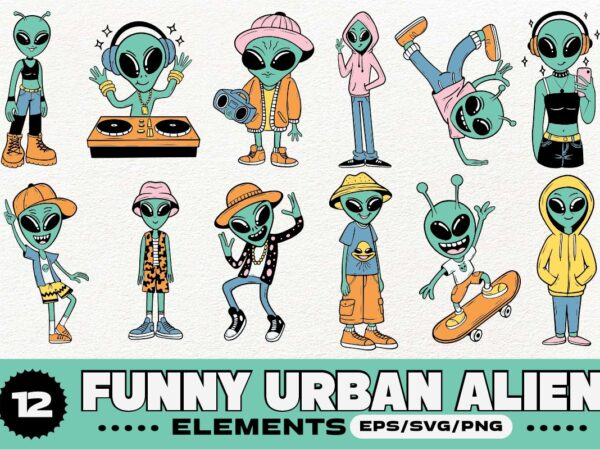 Funny urban alien elements bundle t shirt graphic design