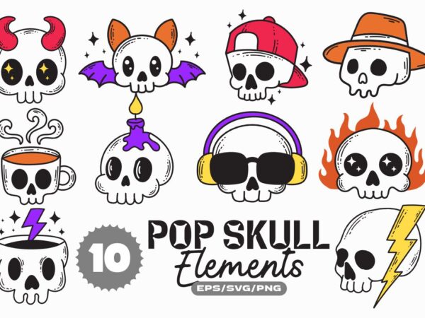 Pop skull elements bundle t shirt illustration