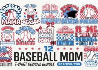 Baseball mom t-shirt designs bundle