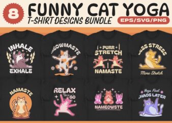 FUNNY CAT YOGA T-SHIRT DESIGNS BUNDLE