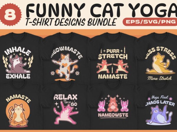 Funny cat yoga t-shirt designs bundle