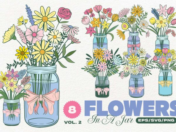 Spring flowers in a jar bundle vol. 2 t shirt template vector