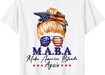 Make America Blonde Again Messy Bun Girl Usa Flag T-Shirt