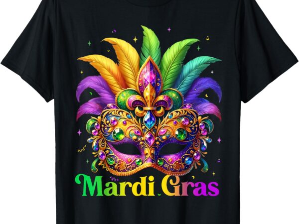 Mardi gras shirts for women girls kids mask feather party t-shirt