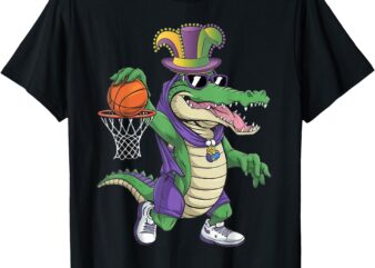 Mardigator Alligator Basketball Dunking Mardi Gras Boys Kids T-Shirt