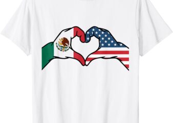 Mexican American Flag Print Heart Hands Love Mexico USA T-Shirt