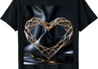 Minimalist Geometric Heart Design with Gold Lines T-Shirt