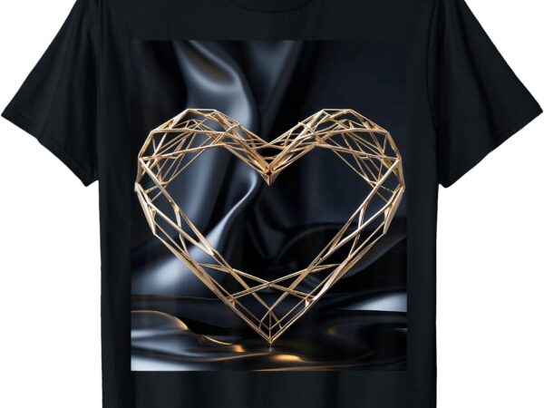 Minimalist geometric heart design with gold lines t-shirt