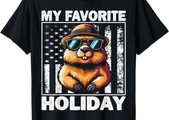 My Favorite Holiday Ground Hog USA Flag Groundhog Day T-Shirt