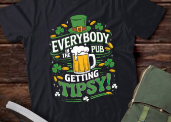 PA34 Everybody In the Pub Getting Tipsy Funny St Patrick’s Day t shirt illustration