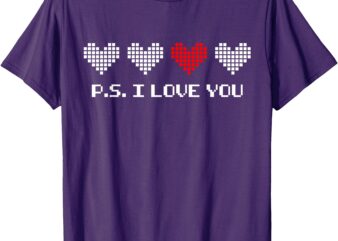 PS I Love You Day Valentine’s Day Purple Heart Boys Kids T-Shirt