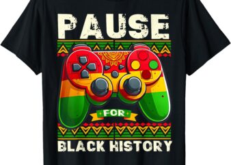 Pause For Black History Month Boys Kids Gamer Video Gaming T-Shirt